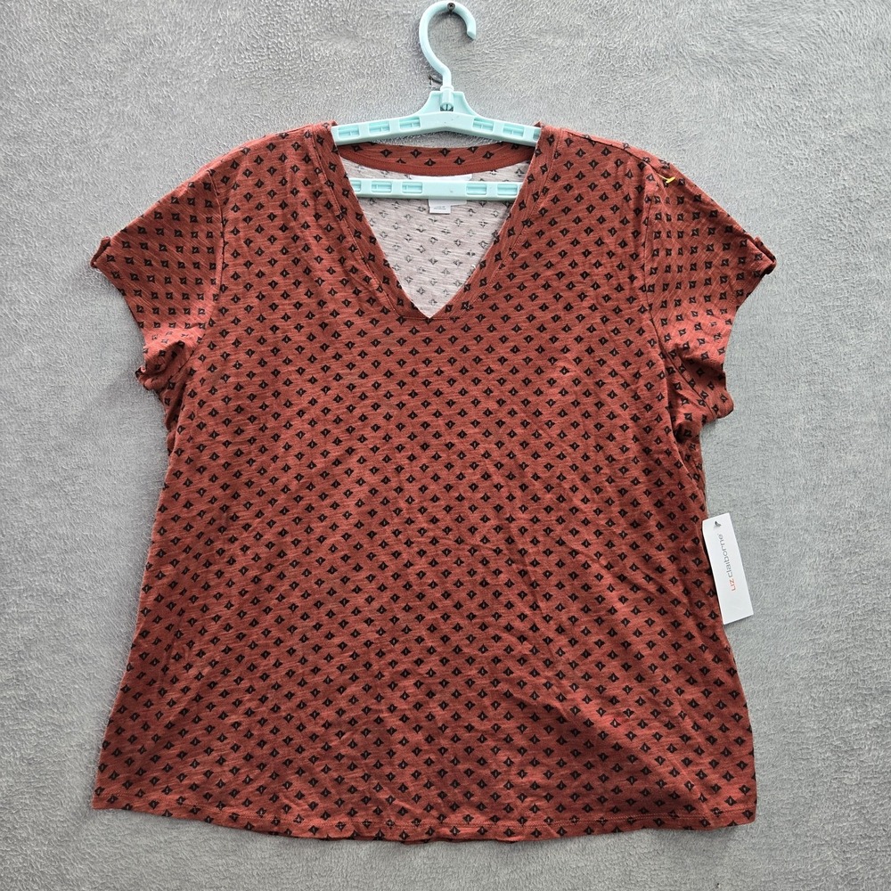Liz Claiborne Women Shirt XL Red Geometric V Neck Pullover NWT